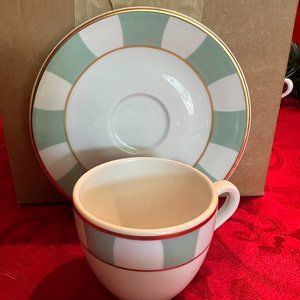 Bernardaud Limoge France Demitasse Cup & Saucer Set of 6 Light Green & Gold Trim